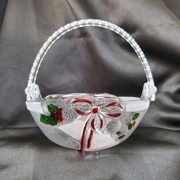 Mikasa Celebrations Holiday Bells Collection Basket 7.75" Clear & Red Christmas - Picture 1 of 16